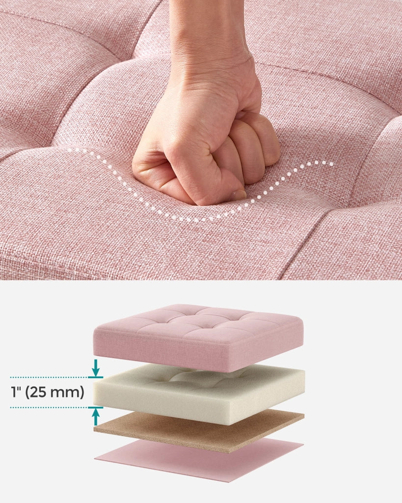 Valora POUF Contenitore portaoggetti in MDF rosa, tessuto simile al lino