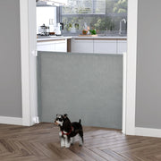 Barriera estensibile a forbice con riavvolgimento automatico per scale porte e corridoi in acciaio grigio 5,5 × 115 × 82,5 cm