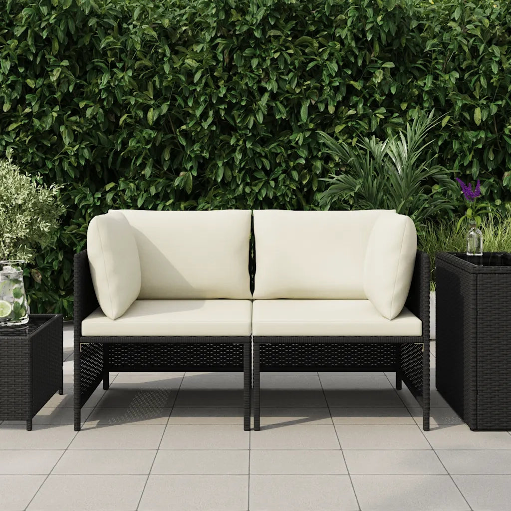 Divano da Giardino a 2 Posti con Cuscini-Sofa da Giardino-Divano da esterno Nero in Polyrattan 321829