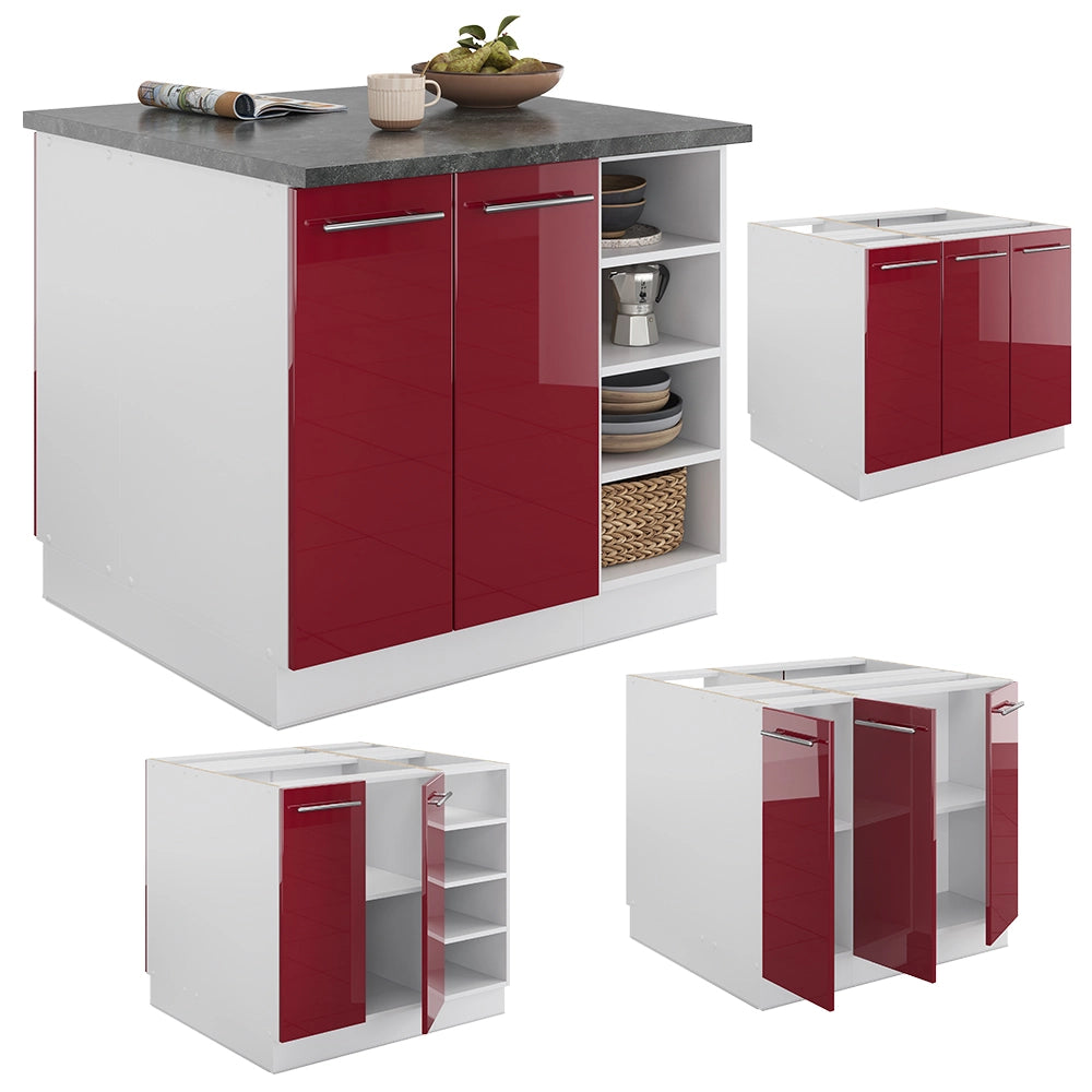 Isola cucina Fame-Line Bordeaux lucido/Bianco 90 cm senza piano di lavoro Vicco