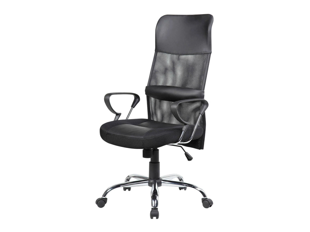 Sedia da ufficio Ateleta, Poltrona presidenziale con braccioli, Sedia ergonomica da ufficio, 56x61h111/121 cm, Nero