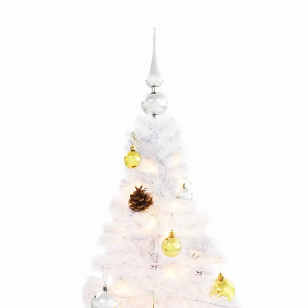 Albero di Natale Artificiale con Palline e LED 150 cm Bianco