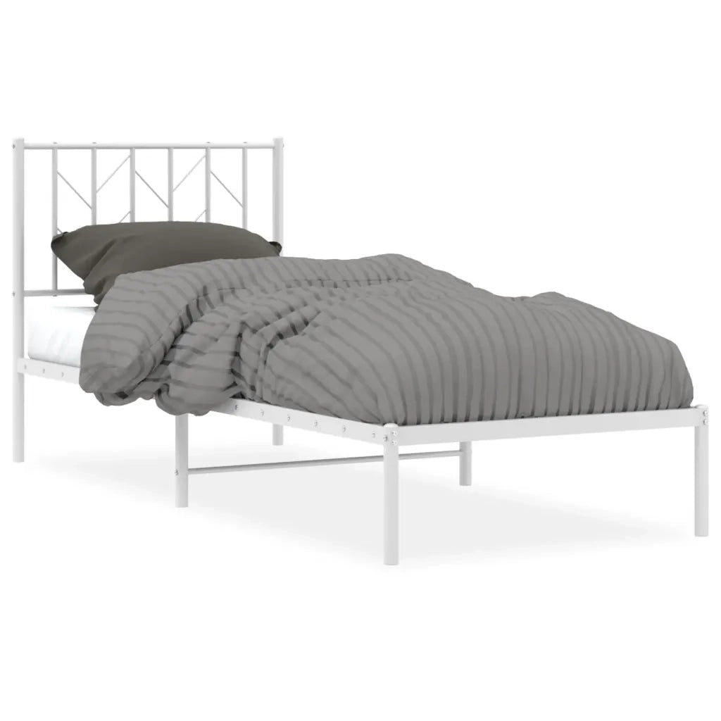 Letto singolo | Letto per adulti | Giroletto con Testiera Metallo Bianco 80x200 cm