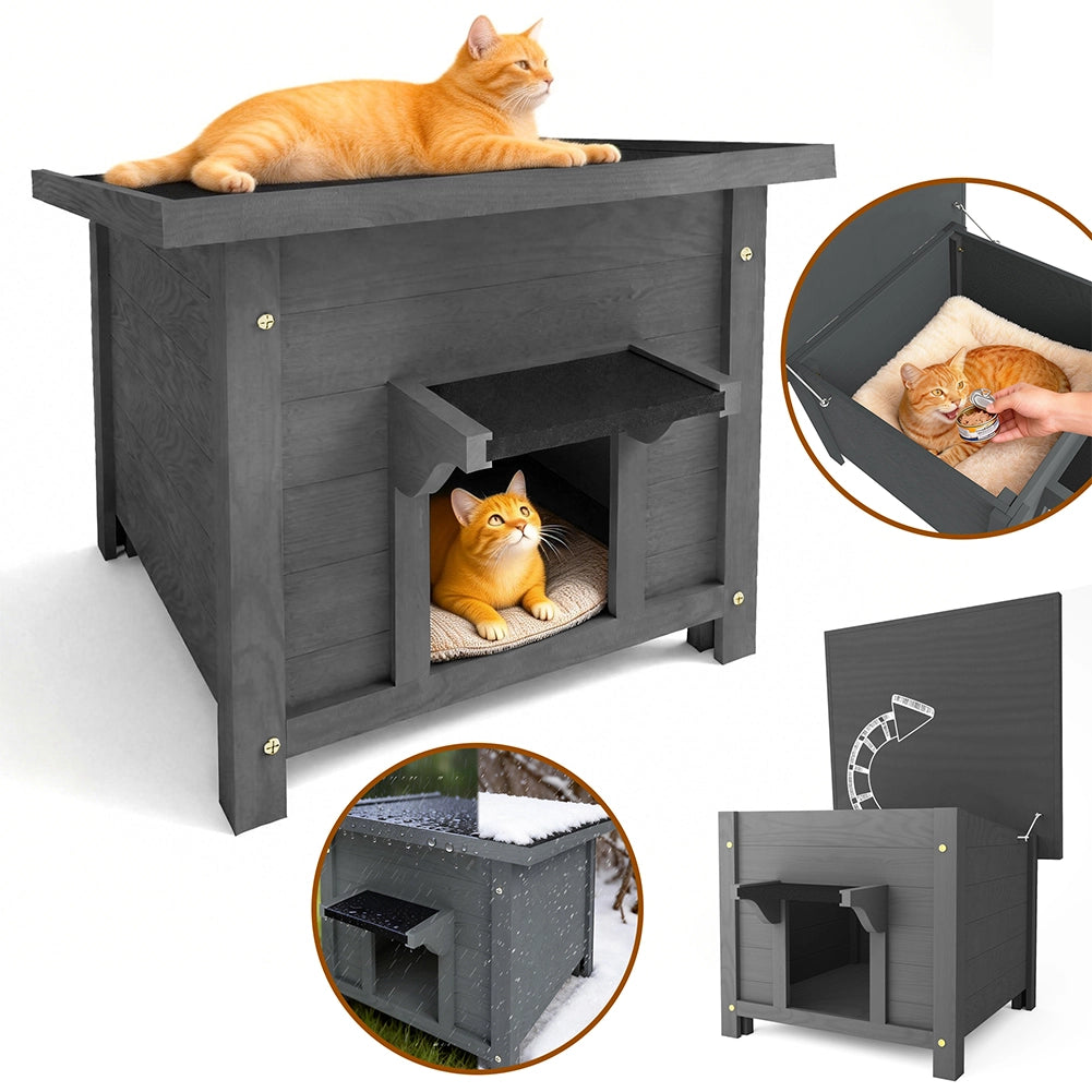 Casetta per Animali Domestici Grigia in Legno Cuccia Tetto Apribile 60x58x47cm