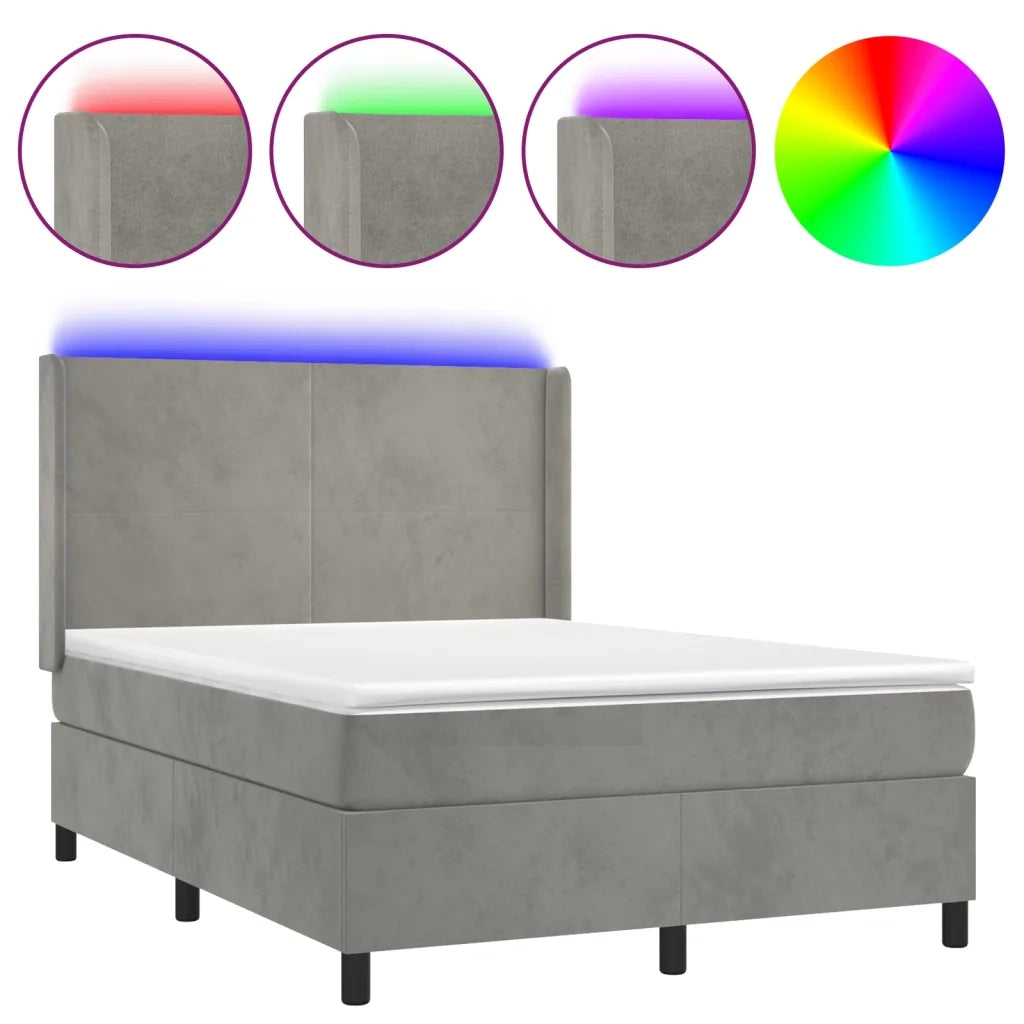 Letto a Molle Materasso e LED Grigio Chiaro 140x190 cm Velluto 3139439