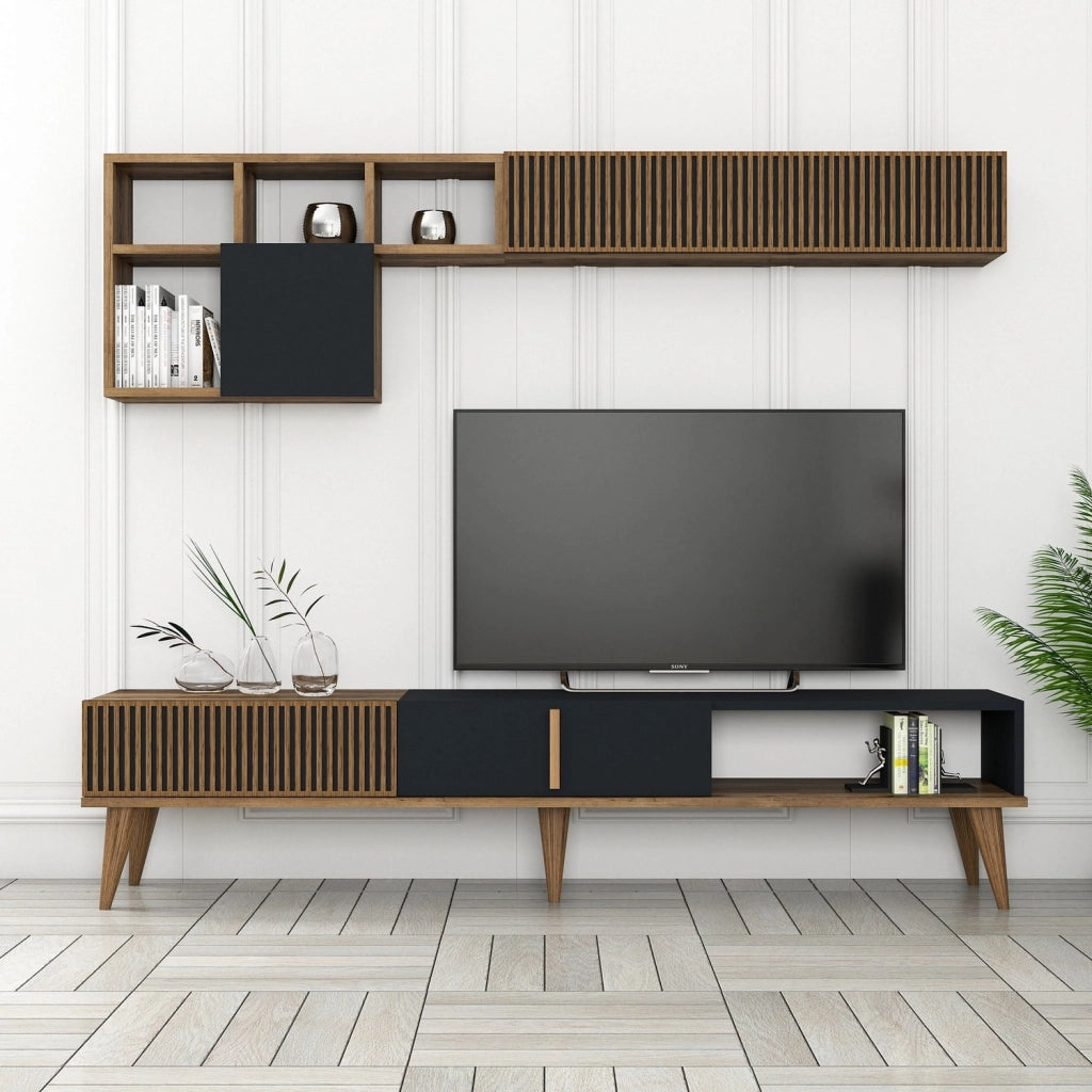 Porta TV in legno "Milan" - 180 x 35 x 40 cm - Noce, Antracite