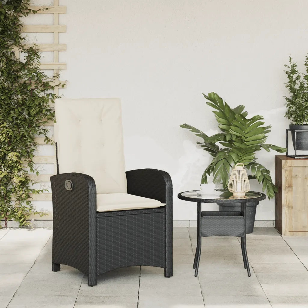 Sedia Reclinabile da Giardino | Sedie da Esterno con Cuscini Nera in Polyrattan