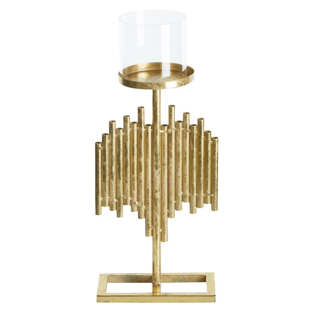 Portacandele moderno in metallo e vetro color oro 47 cm Nias ideale per interno ed esterno