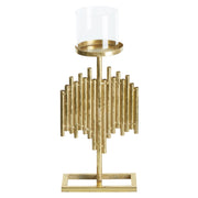 Portacandele moderno in metallo e vetro color oro 47 cm Nias ideale per interno ed esterno