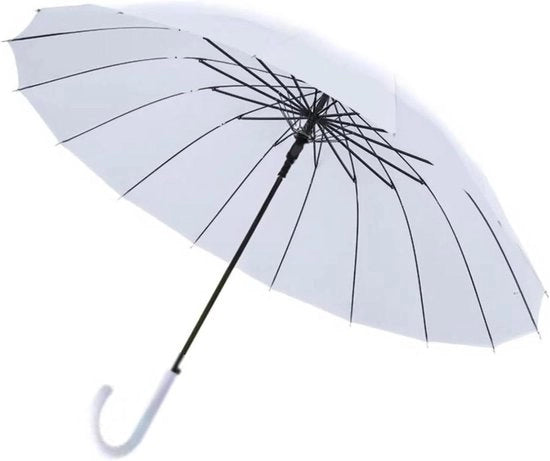 Paraplu Plus - Stampa Bianca con 16 Righelli, Manico Frostatto Lungo, Impermeabile al Vento, Apertura Automatica, per 2 Persone, 86 cm.