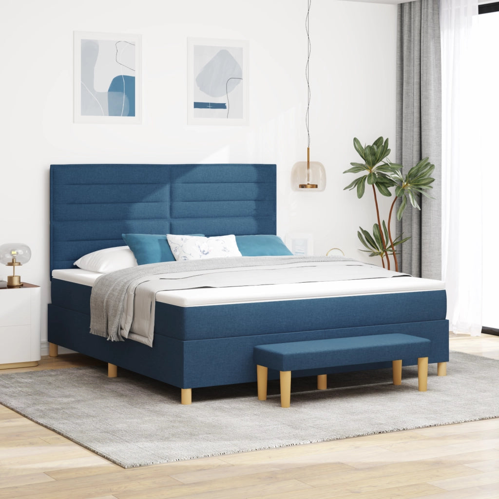 Letto Box Spring con Materasso & Panchina Blu 180x200 cm Tessuto