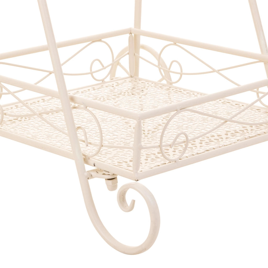 Carrello a 2 ripiani per pentole in ferro battuto bianco 40x34x76
