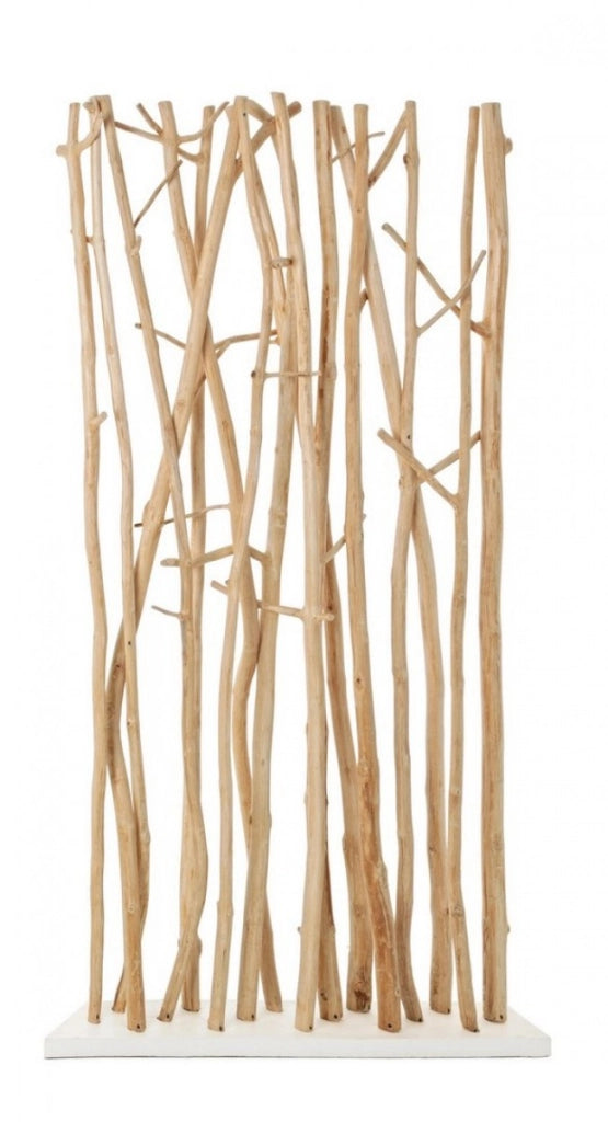 Paravento in Legno Mungur Naturale con Rami Decorativi - INGRID