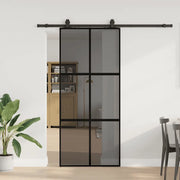 Porta Scorrevole Set Ferramenta Nera 90x205 cm Vetro Temperato 3375887