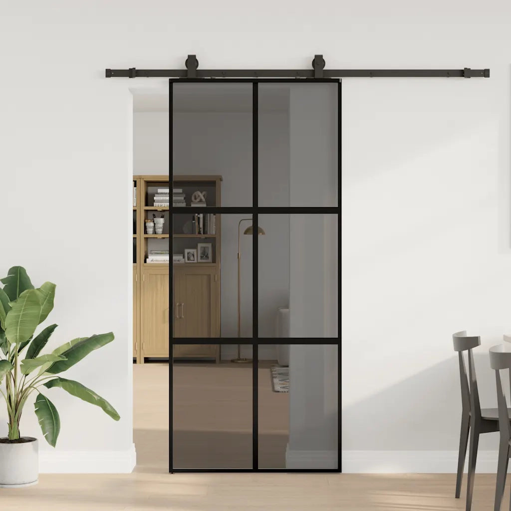 Porta Scorrevole Set Ferramenta Nera 90x205 cm Vetro Temperato 3375887
