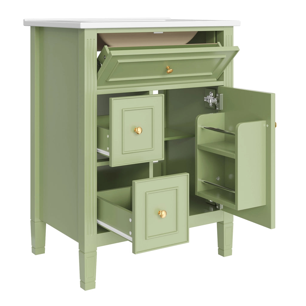 Mobile sottolavabo con 1 anta; 3 cassetti e soft close - per bagno - 61x47x86 cm - verde