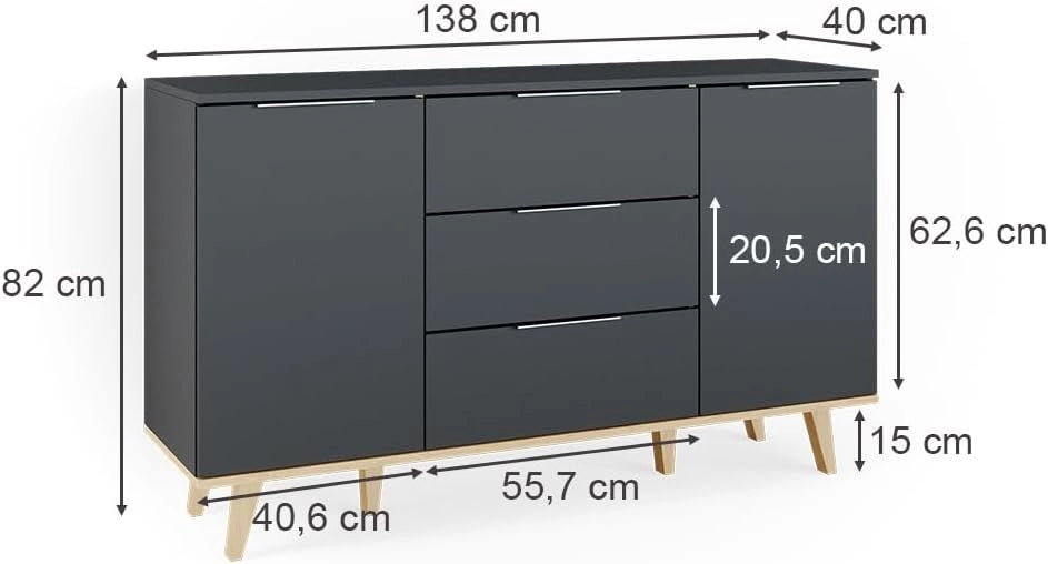 Cassettiera per camera da letto Nautica, Antracite, 138 x 82 cm, per riporre abiti e oggetti di uso quotidiano