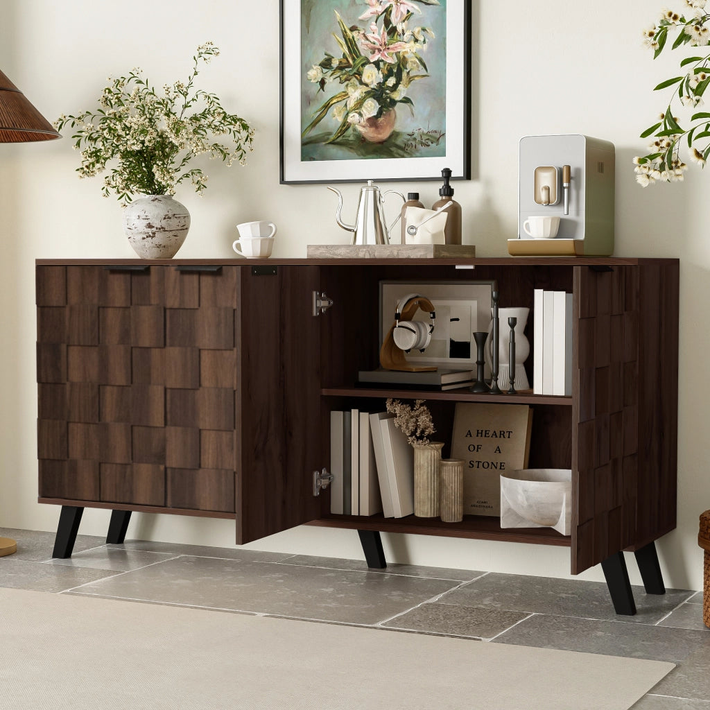 OKWISH Credenza Contenitore con 4 Ante e Ripiani Regolabili, per Soggiorno o Sala da Pranzo, Legno, 160,5 x 35,5 x 78 cm