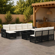 Set Divano da Giardino 11 pz Nero e Bianco Crema polyrattan 3436846