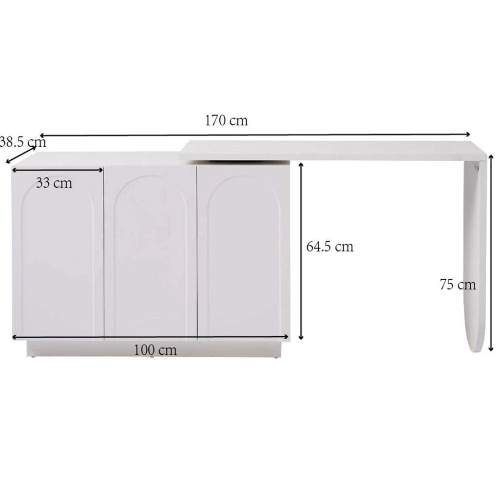 Scrivania angolare girevole 360° con mobiletto; 110x40x75 cm; bianco in MDF