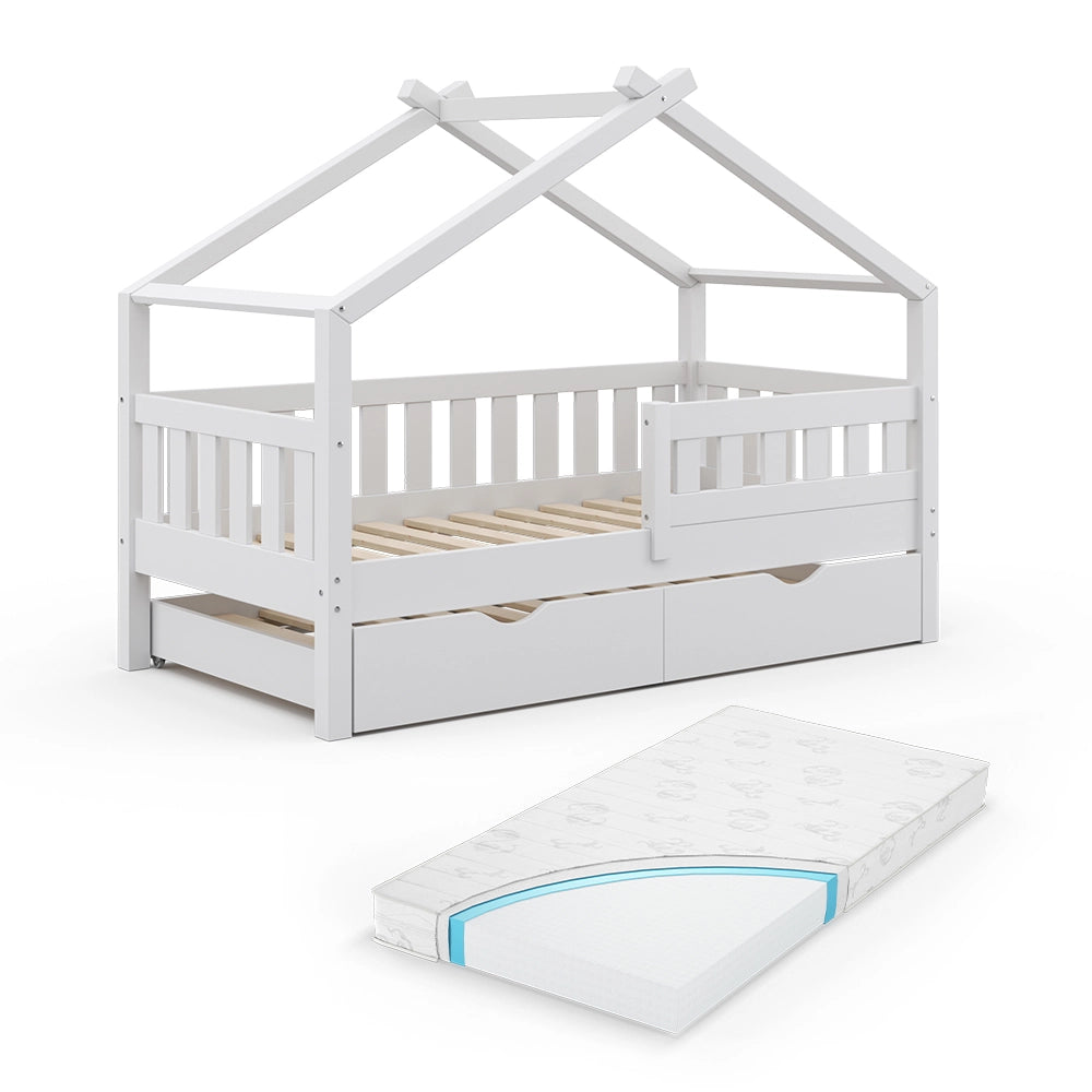Vitalispa Letto montessori bambini Bianco 80x160 cm con letto per ospiti e materasso