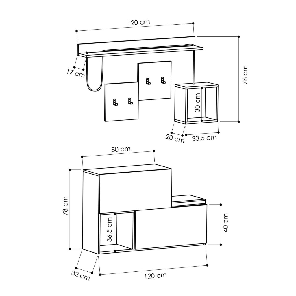Mobile da corridoio in legno "Holdon" - 120 x 32 x 78 cm - Grigio antracite