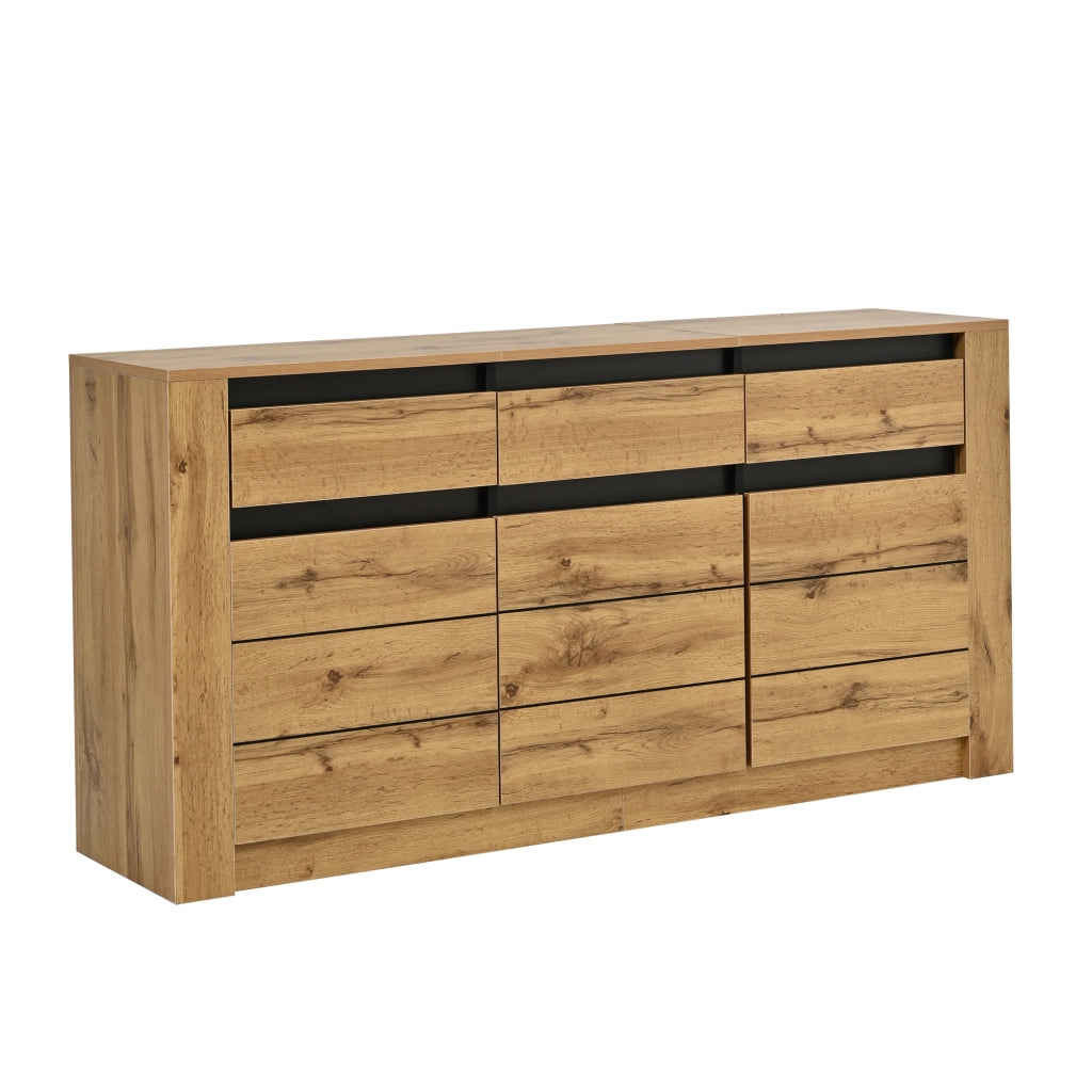 Credenza Sideboard 135¡Á35¡Á70 cm in truciolare, effetto venatura del legno naturale, con 3 cassetti e vani regolabili