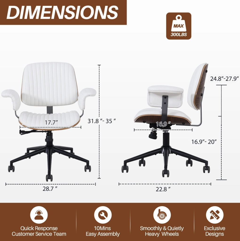 Sedia da ufficio in PU beige girevole con ruote