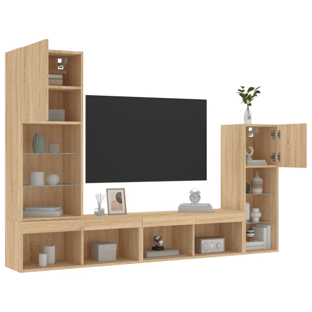 Mobili TV a Muro con LED 4pz Rovere Sonoma Legno Multistrato 3216649