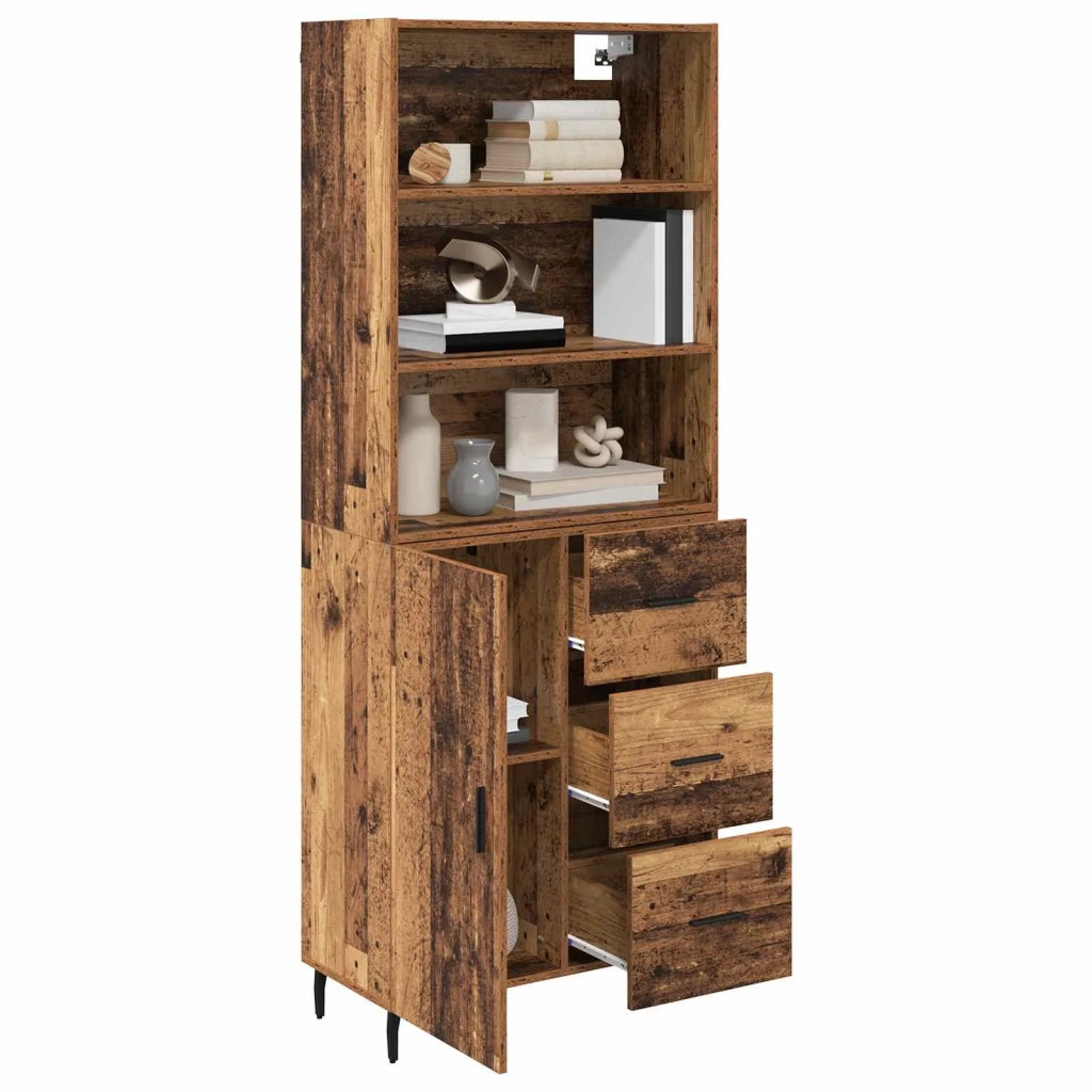 Credenza 2 pz-Set di 2 Buffet-Armadio da cucina Legno vecchio Legno Stratificato e Vetro 620191