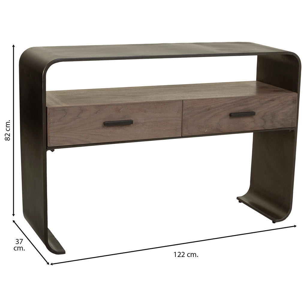 Mobile da ingresso in legno e metallo nero 122x37x82