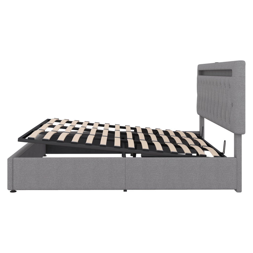 Letti contenitori 180x200 cm con sollevamento idraulico; lino; grigio
