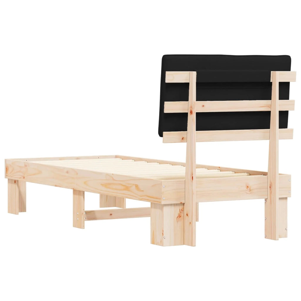 Letto con Testiera Rivestita Nero 75 x 190 cm Pino massello 877531