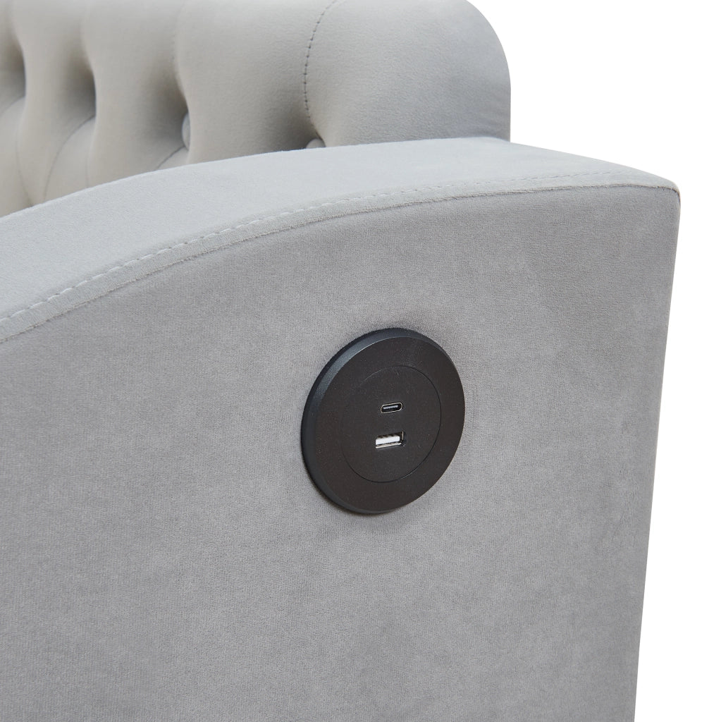 Divano letto estraibile 90/180 x 190 cm in velluto grigio con USB e vani portaoggetti