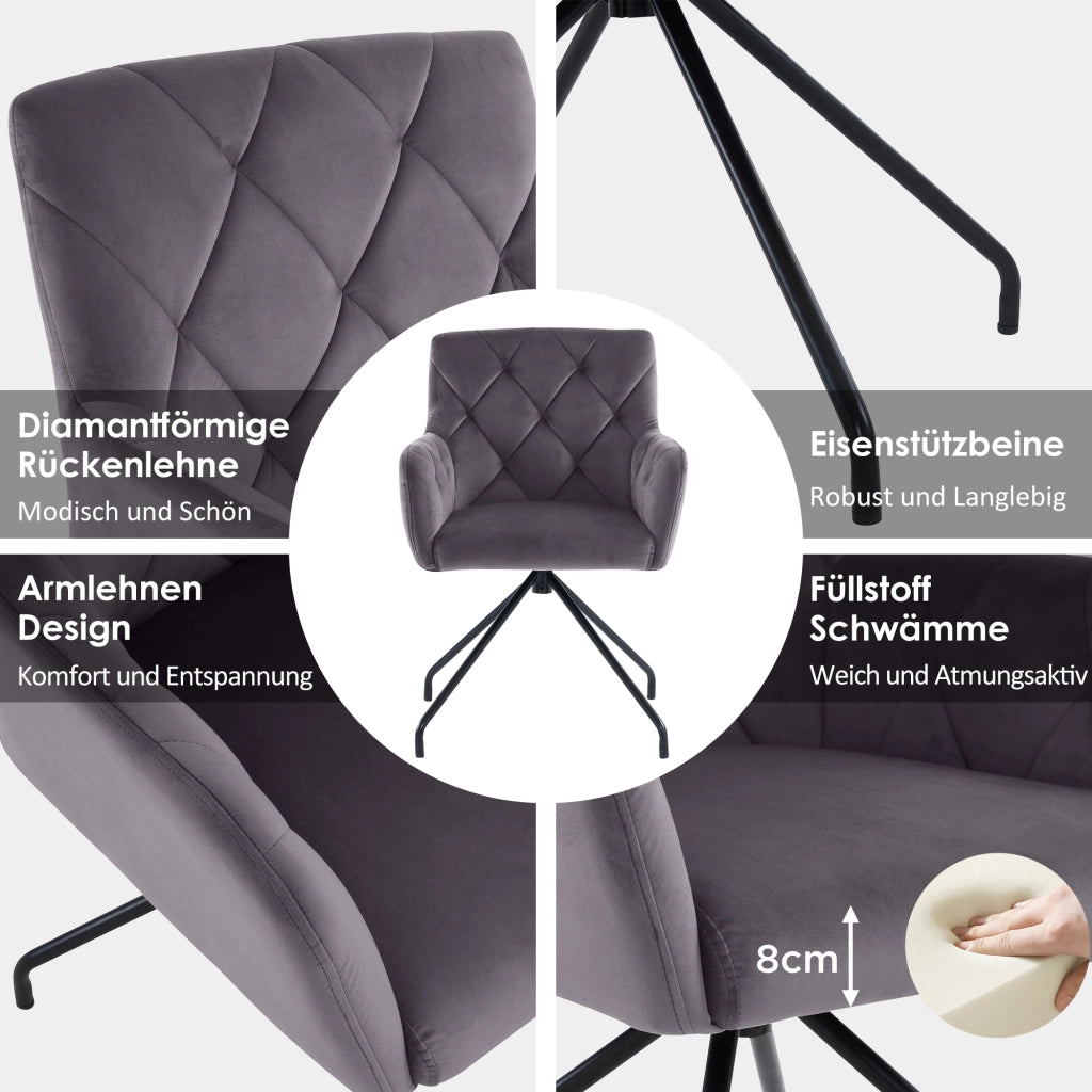 SEDIA Imbottita in Velluto Grigio Scuro Set da 2 pezzi