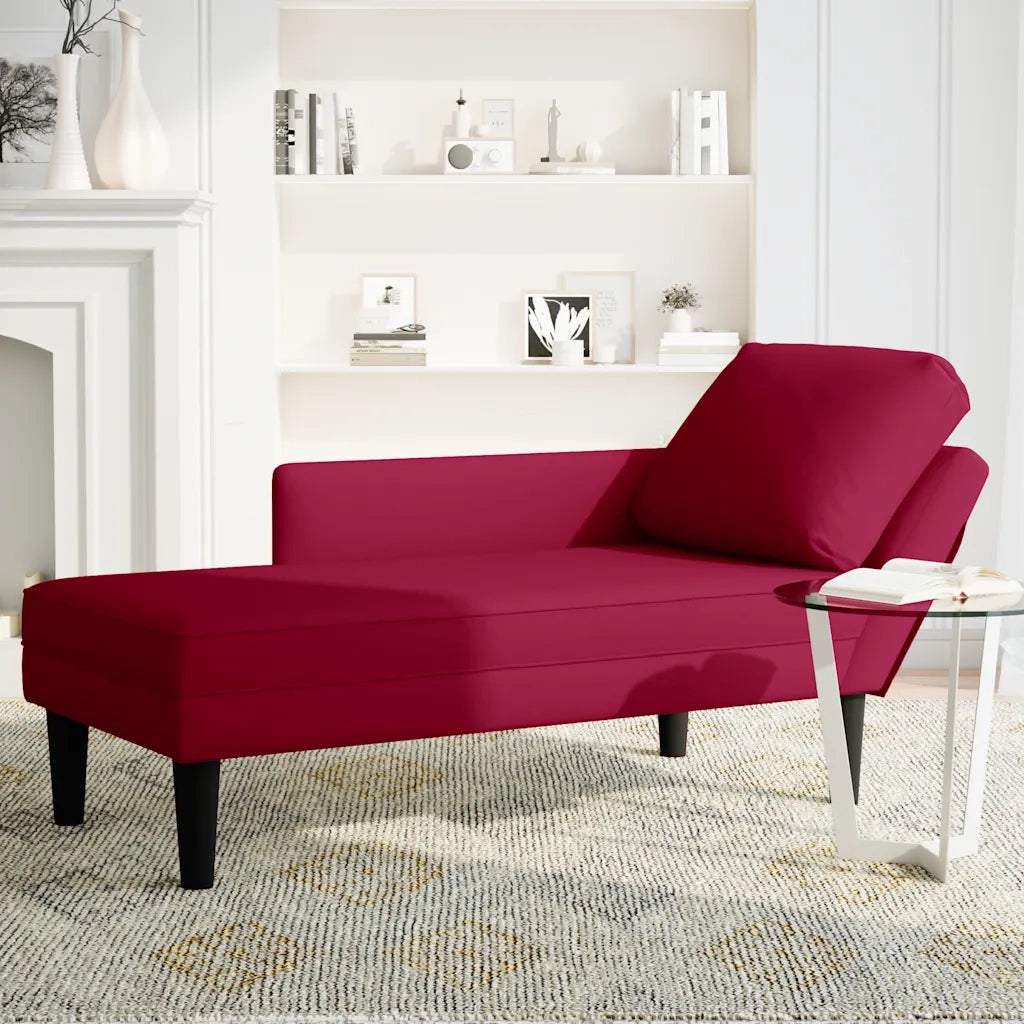vidaXL Sdraio con Cuscino e Bracciolo Destro in Velluto Rosso Vino