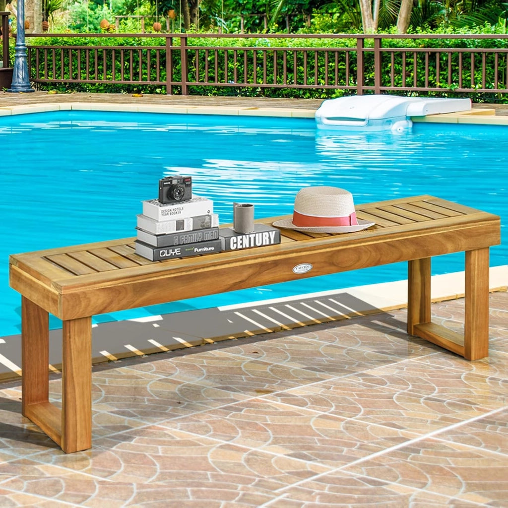Panchina da Esterno, Panca da Giardino in Legno Senza Schienale, Panchina per Balcone, Ingressp e Cortile, Portata 320 kg, 132 x 34 x 43,5 cm