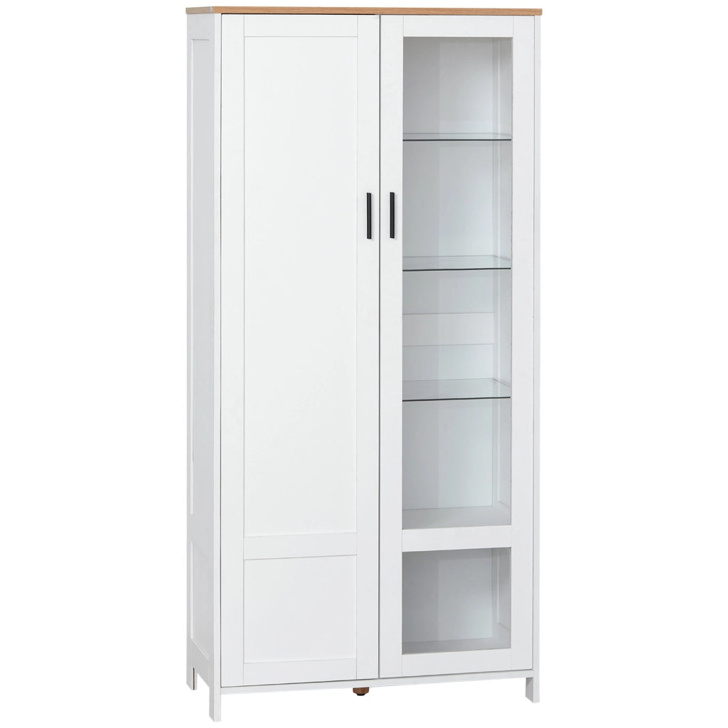 Credenza Moderna a 2 Ante con Mensole Regolabili in Legno e Vetro, 76x36x160cm, Bianco