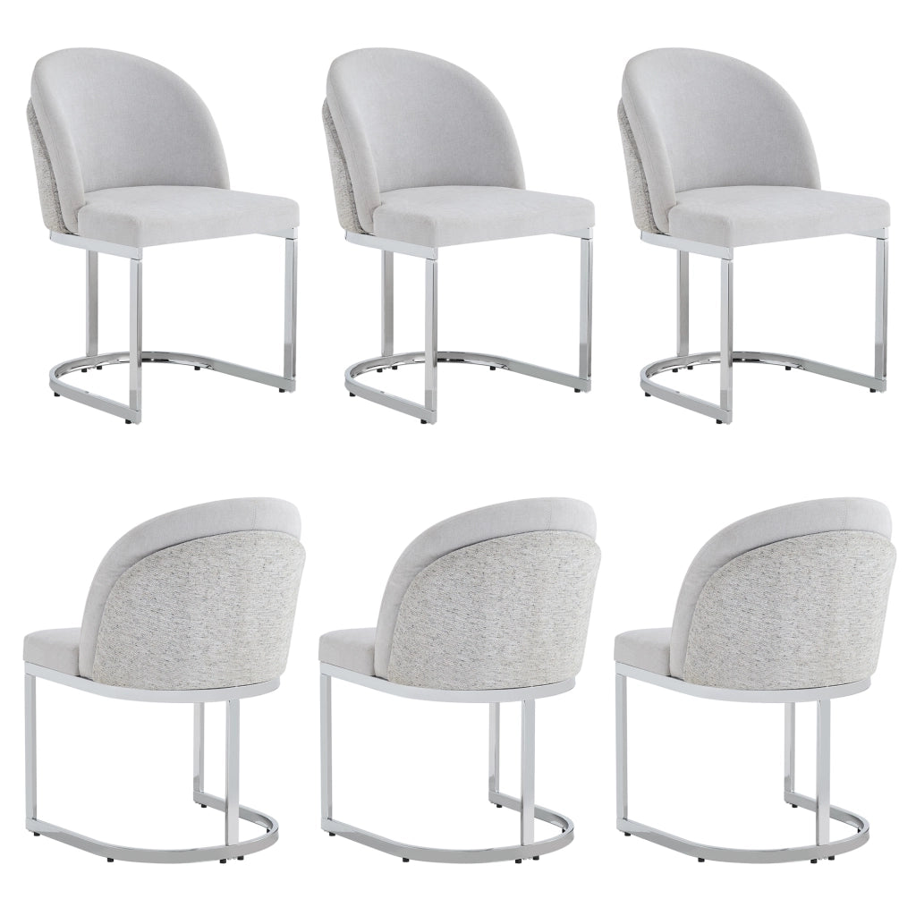 Sedia da Pranzo Set da 6 con Doppio Schienale e Seduta Traspirante, in Ciniglia Grigio e Argento 59 × 52 × 85 cm