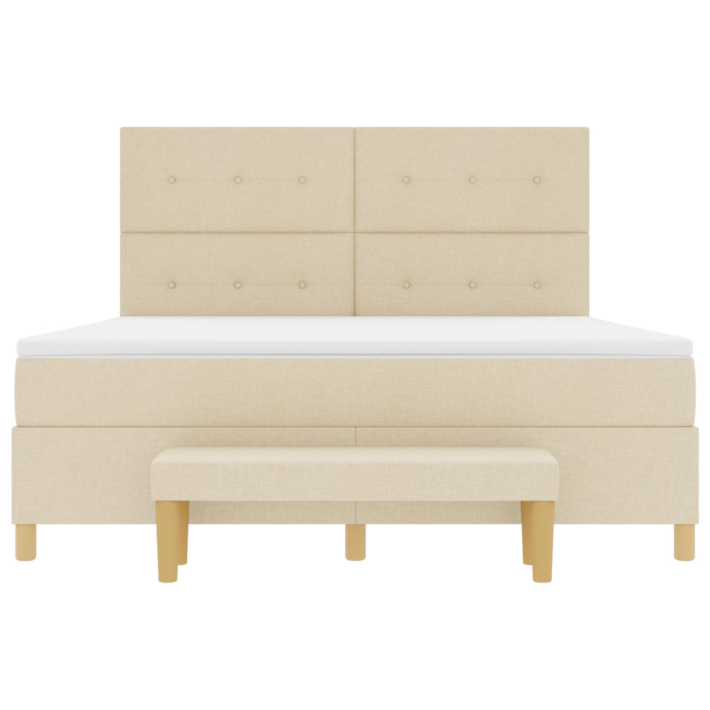 Letto a Molle con Materasso e Panchina Crema 180x200 cm Tessuto