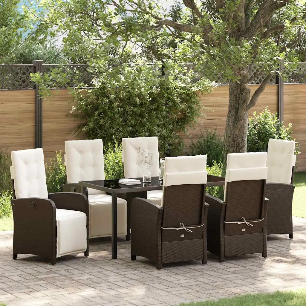 Set da Pranzo per Giardino con cuscino 7 pcs Marrone polyrattan 3380320