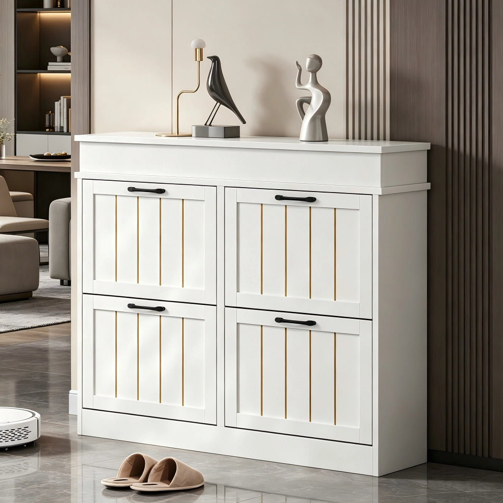 Scarpiera con 4 ante e 8 vani - per ingresso - in MDF - 105×24×83 cm - bianco