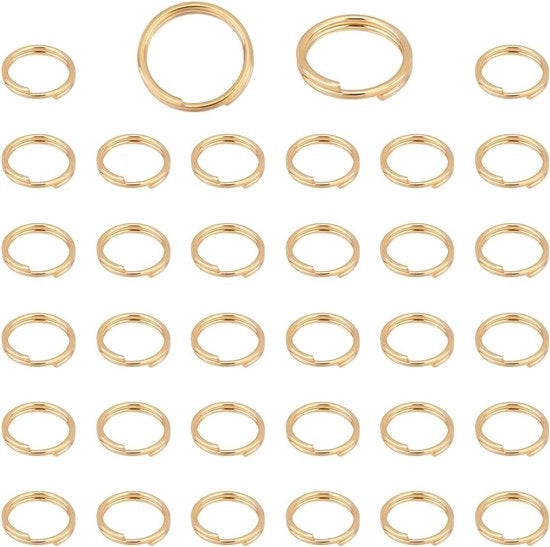 100 pezzi di anelli di acciaio inossidabile a 12 mm - doppie spirali - dorati - catenine per chiavi