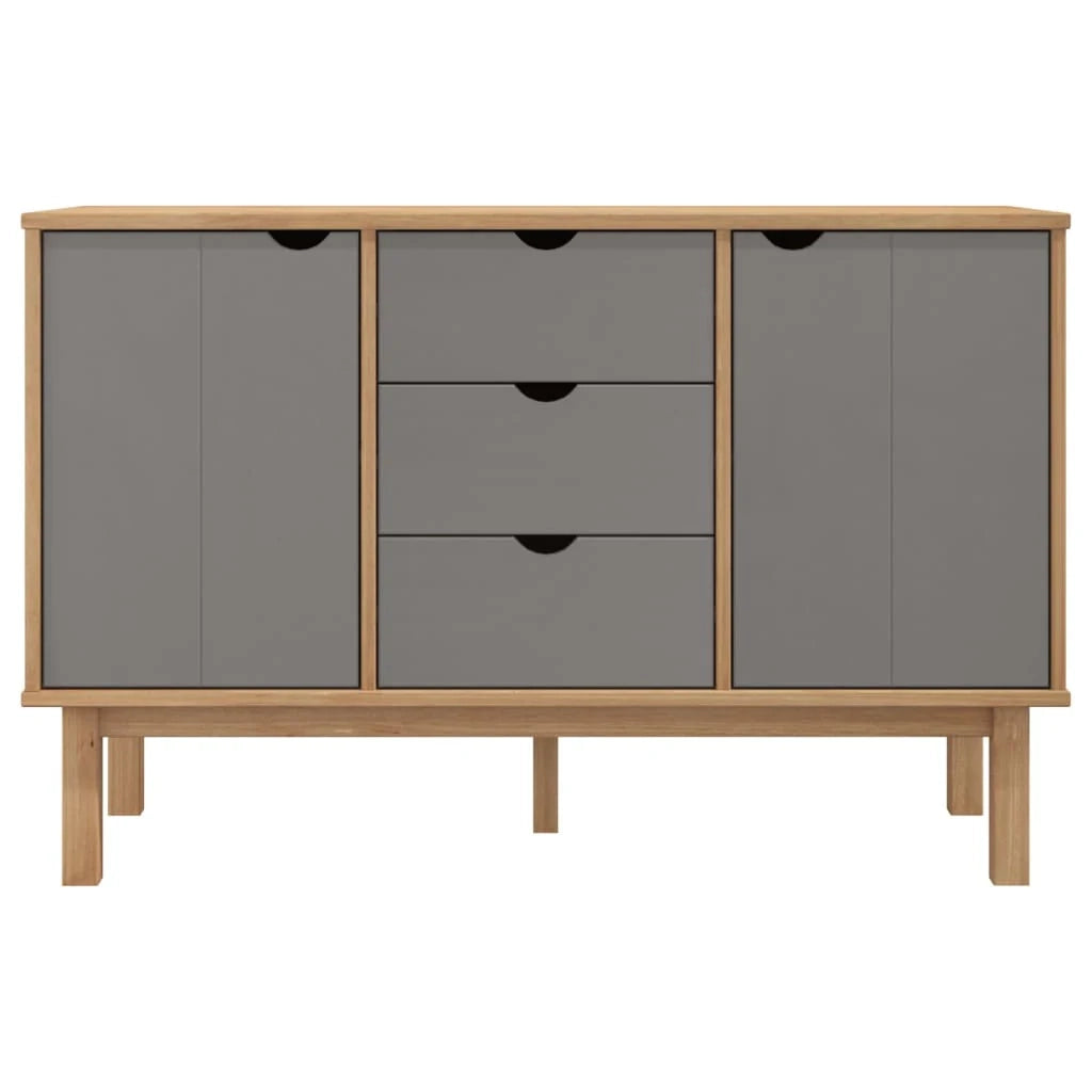 Buffet credenza cassettiera armadio mobile contenitore organizer per cucina soggiorno salotto 113,5 x 43 x 73 cm legno massello di pino grigio 02_0036187