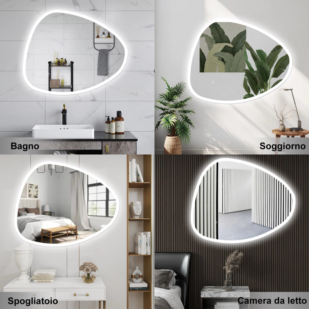 AICA Specchio da bagno  80 x 65 cm, dimmerabile, Funzione Memoria, antiappannamento, 3 colori