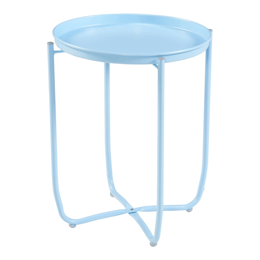 Tavolino da caffè con consolle laterale e piano in acciaio rimovibile 53 x 40 cm azzurro cielo 03_0010760