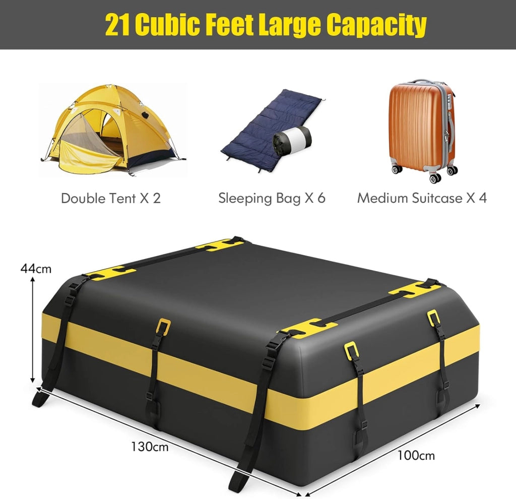 Box Tetto Auto 600 Litri, Portapacchi Auto Tetto 100 X 130 X 44 CM, Impermeabile con Tappetino Antiscivolo e Borsa per il Trasporto, Porta Bagagli Universale per Auto, SUV (Nero+Giallo-600L)