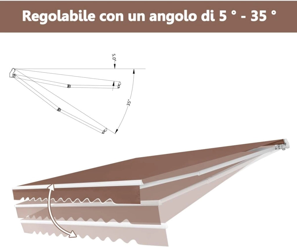 Tenda da Sole per Esterno, Tenda da Sole a Bracci Estensibili con Telaio in Alluminio, Tettuccio Resistente al Sole e Impermeabile e Manovella (4 x 2,5 M, Marrone)