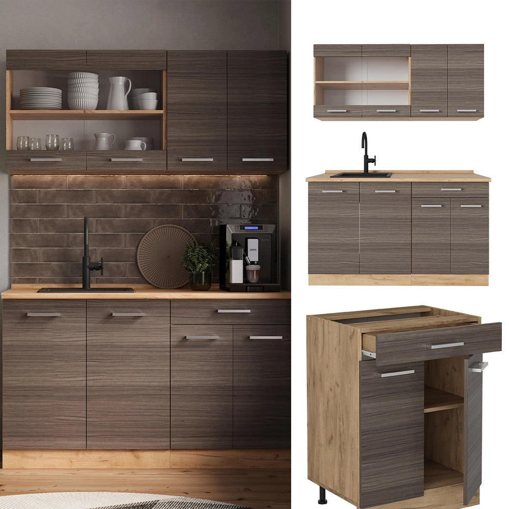 Vicco Cucina monoblocco Grigio nobile/rovere dorato 140 cm , PL Rovere