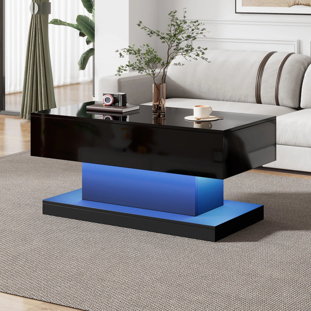 TAVOLINO DA SALOTTO Sollevabile 100x50x45 cm Nero in Pannello di legno con LED